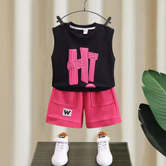 Boys' Summer Set with T-shirt and Five-Finger Shorts - 2024 New Trendy Alphabet Print Top and Shorts Set for Kids
