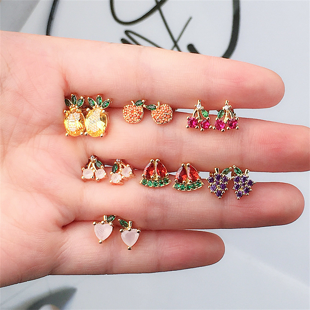 Wholesale Jewelry Cute Fruit Zircon Copper Earrings Nihaojewelry display picture 2