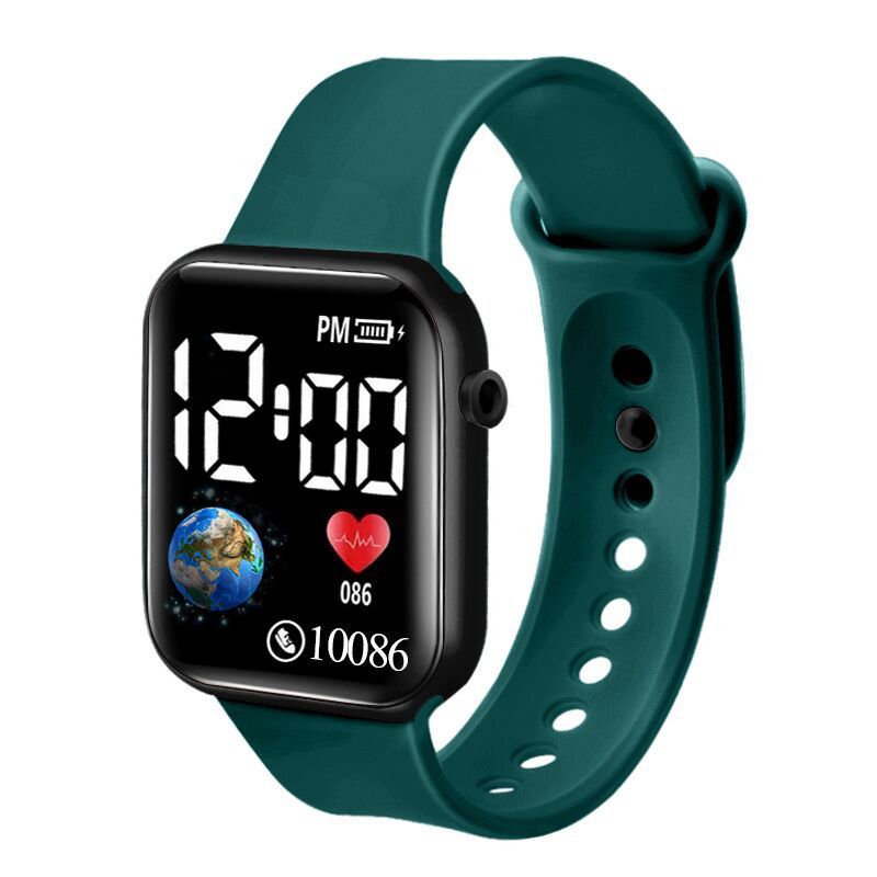スポット卸売り新型ファッション地球LED学生電子腕時計小四角防水リストバンド小金華腕時計|undefined