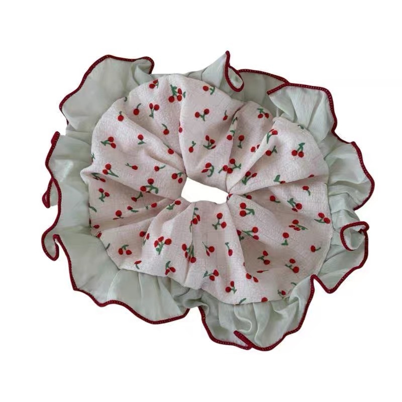 Verano rojo cereza textura de hilo suave bowknot coreano floral doble hechizo nuevo intestino grueso anillo para el cabello cuerda para el cabello accesorios para el cabello