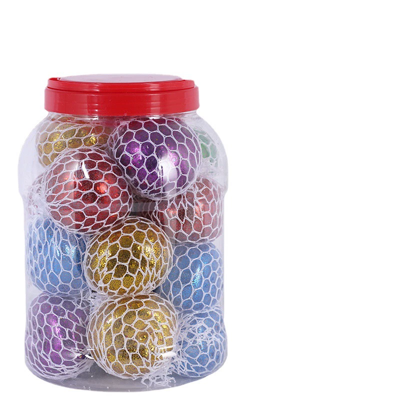 Toy Grape Ball 6.0 cm, anti-stress TPR squeeze ball with mesh net, multiple-pack options