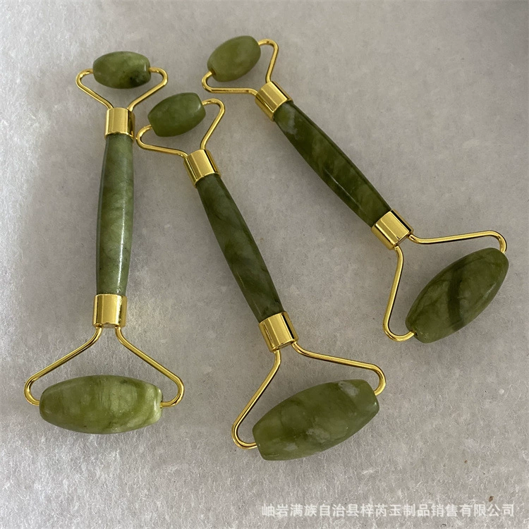 Натуральный нефритовый роликовый изогнутый полюс из цинкового сплава, нефритовый косметический контейнер, роликовый массажер для лица