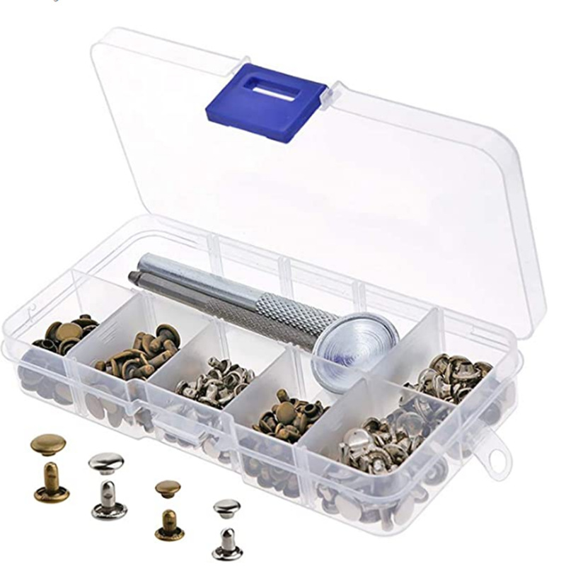 跨境热销产品120PCS铆钉双面纯铜铆钉套装安装工具皮革配件铆钉扣