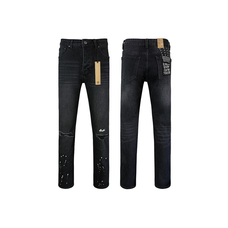 Ksubi trendy black ripped distressed slim-fit jeans for men, high street vintage washed skinny pants Ksubi trendy black ripped distressed slim-fit jeans for men, high street vintage washed skinny pants