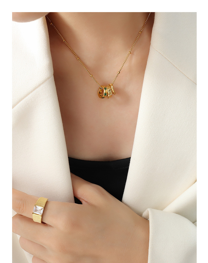 Fashion Round Titanium Steel Pendant Necklace Plating Inlay Zircon Stainless Steel Necklaces 1 Piece