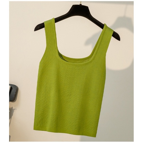 Spring and autumn white ice silk knitted short camisole for women to wear underneath a suit jacket.