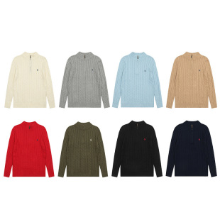Half-Zip High-Neck Hemp Pattern Knitwear for Men in Autumn and Winter New Fashion Elegant Work Clothing Age-Reducing Long-Sleeved Rl Knitwear