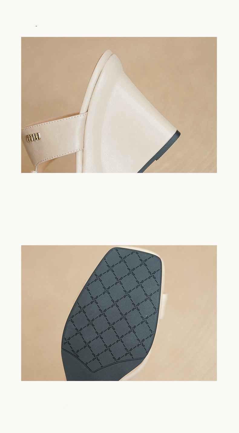 Sandal nữ hở mũi da bò đế xuồng cao gót mùa hè phong cách Âu Mỹ — màu nâu chi tiết 8