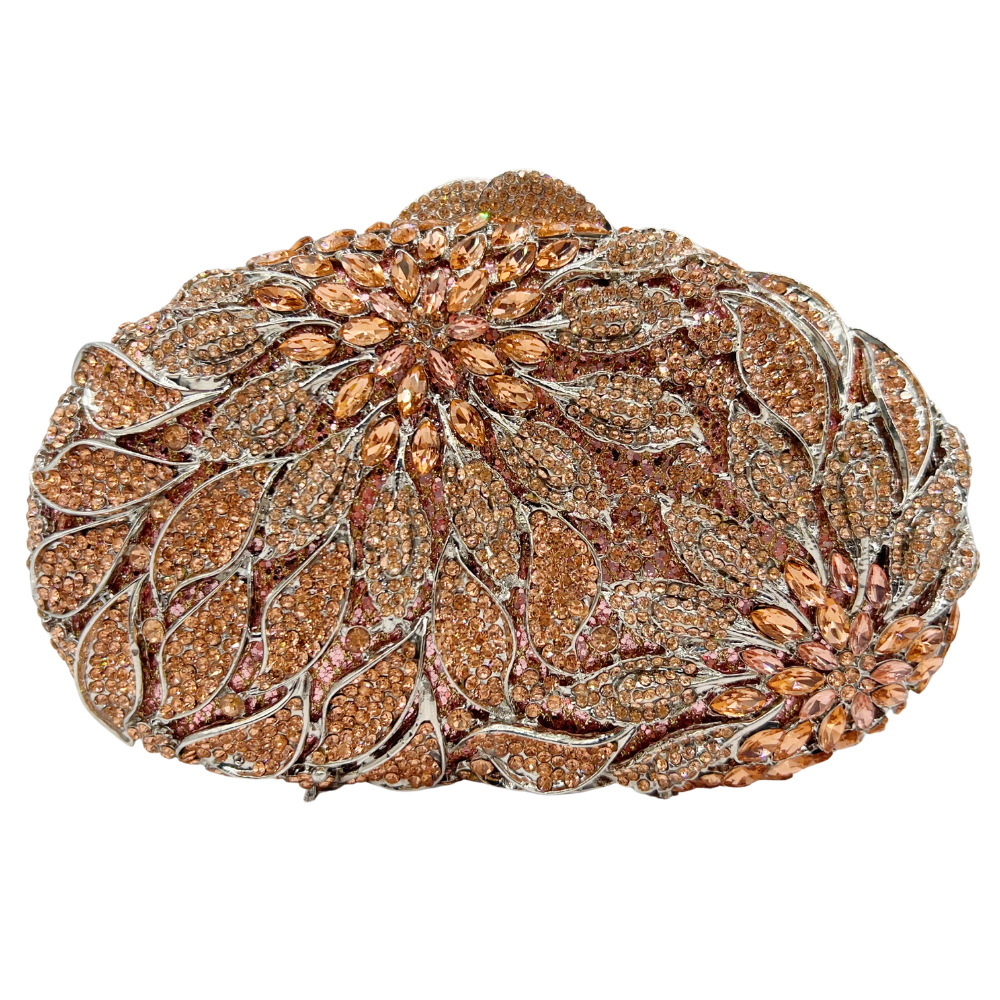 Bolsa de embrague hoja de flores de diamantes bolsas de banquete bolsas de mano de mujer bolsas de diamante metal hueco caja dura