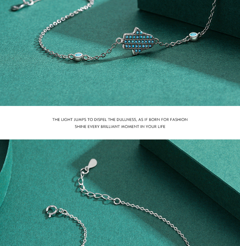 S925 silver sweet abstract ghost bracelet retro turquoise hand jewelry