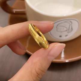 镀真金强保色古法沙金猫眼泥鳅背戒指精致高级百搭气质时尚戒指