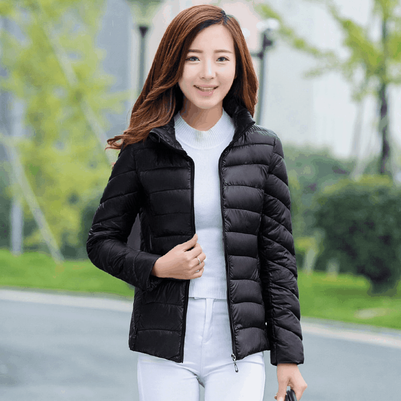 冬季2023新款韩版大码棉衣短款女士立领轻薄棉服修身显瘦棉袄外套