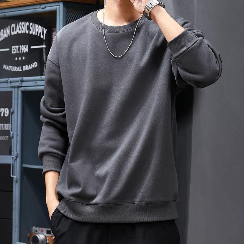 Loose Cotton T-Shirt Hong Kong Style Casual Outdoor Crew Neck Sweatshirt Men's Simple Men's Clothing Long-Sleeved Pullover Men's Couple