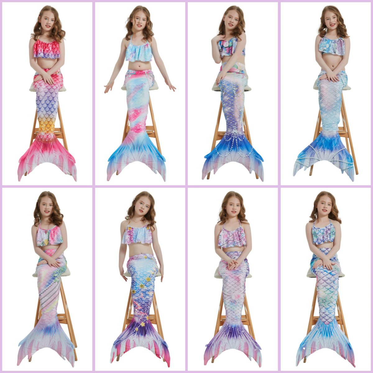 Летний детский купальник с хвостом русалки, платье принцессы с хвостом русалки, горячая весенняя одежда, комплект из трех предметов Amazon
