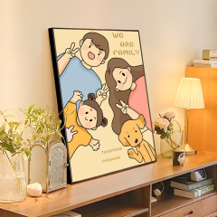 奶油原木風臥室裝飾畫一家三口餐廳背景牆壁畫北歐風主臥床頭掛畫