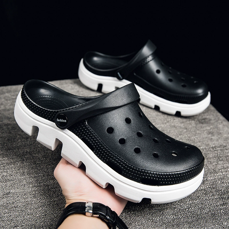 Сабо для операционной для мальчиков летом, нескользящие, износостойкие, на толстой подошве, босоножки с носком для верхней одежды, мужская пляжная обувь.