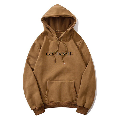Classic Carhartt Letter-Print Unisex Loose-Fit Fleece-Hooded Sweatshirt with Cap