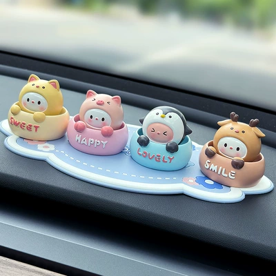 Car ornaments – Animal Dolls, Car Interior Accessories - cheese-meow-pink-pig-blue-penguin-milk-coffee-deer-large-mo-blue-pad