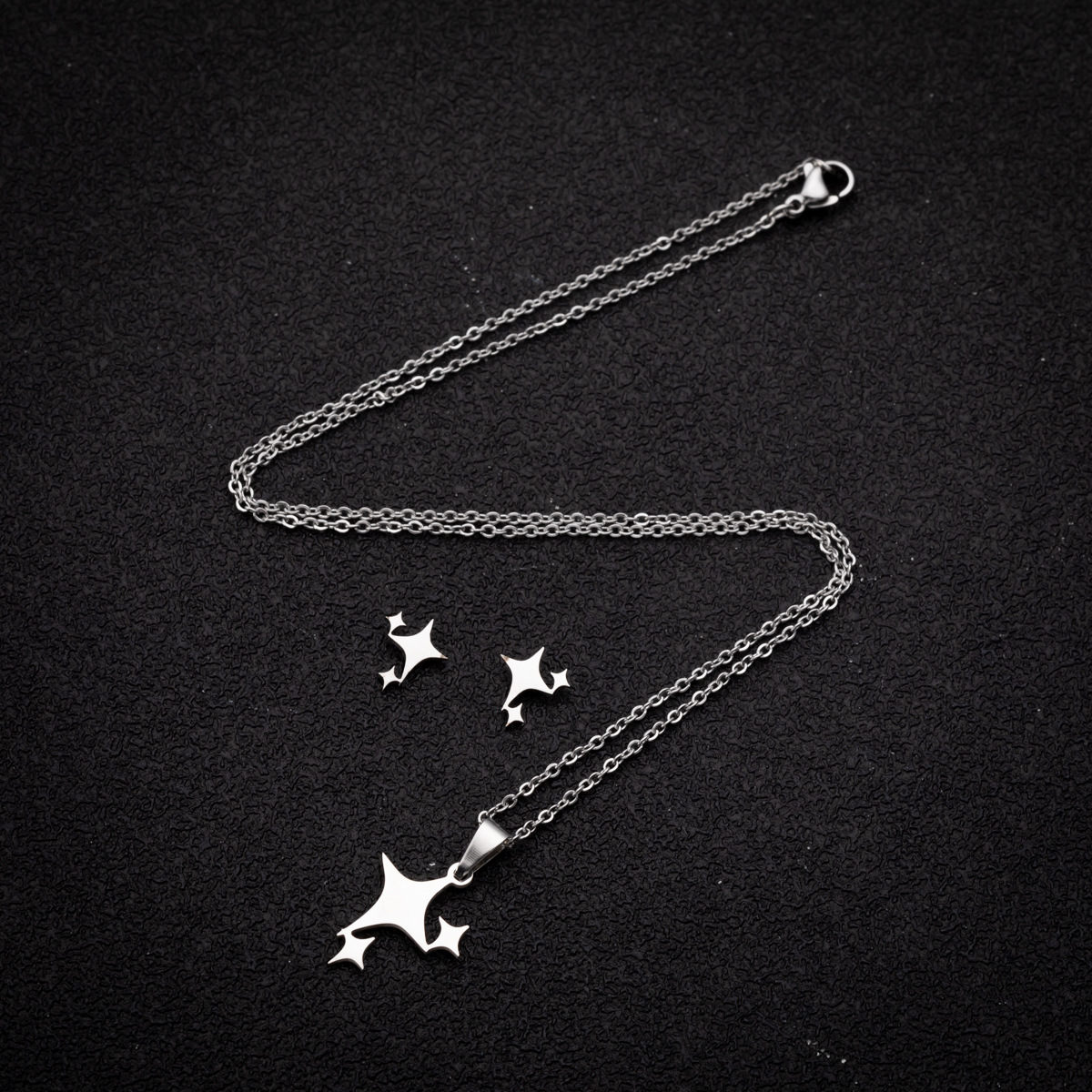 Daily Occasion PVD Coated 18K Gold Real Gold Plated Star 201 Stainless Steel Simple Style Waterproof Non Tarnish Earrings Necklace