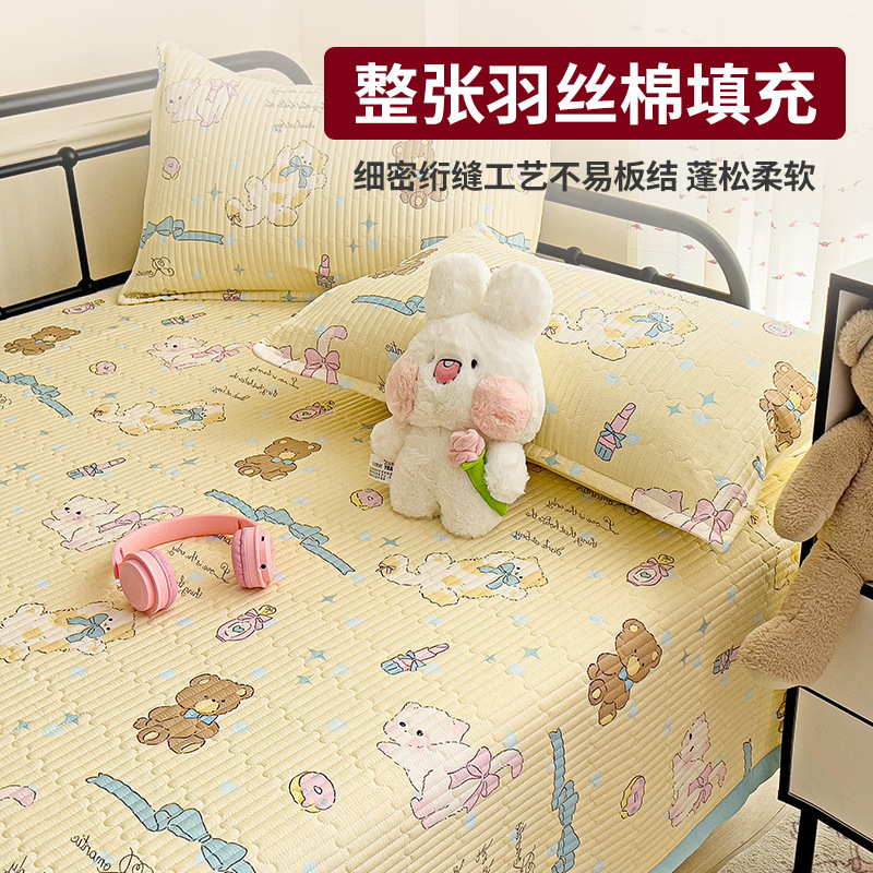 Tapa de cama de algodón de tres piezas para dormitorio de estudiantes sábanas de tatami para cuatro estaciones cubierta antideslizante individual