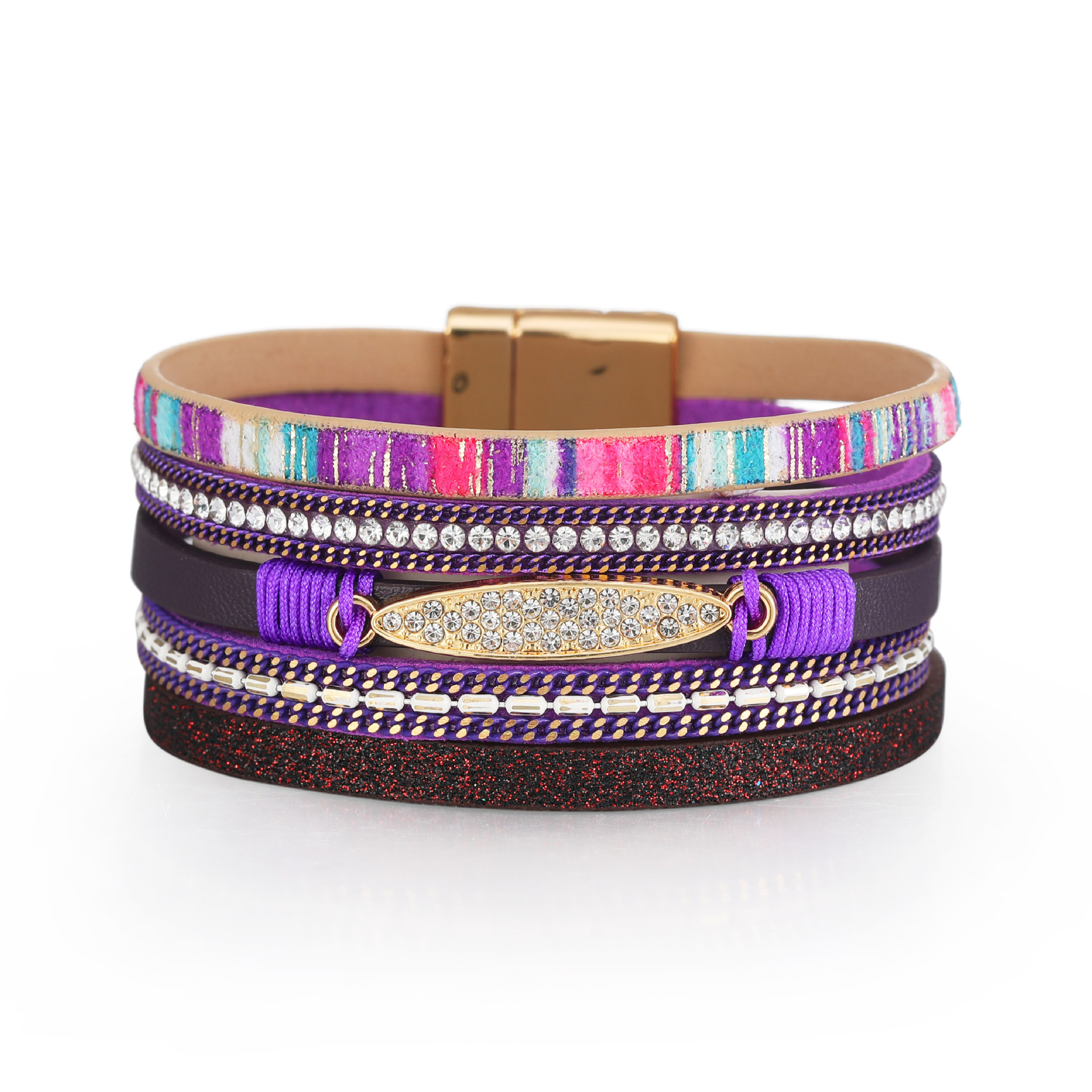 Bohemian Geometric Pu Leather Braid Rhinestones Women's Bracelets display picture 5