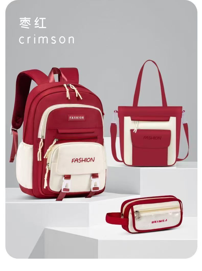 Escuela primaria, niña, mochila simple, mochila, juego de tres piezas, escuela primaria, escuela secundaria, mochila escolar, libro infantil ligero y de gran capacidad