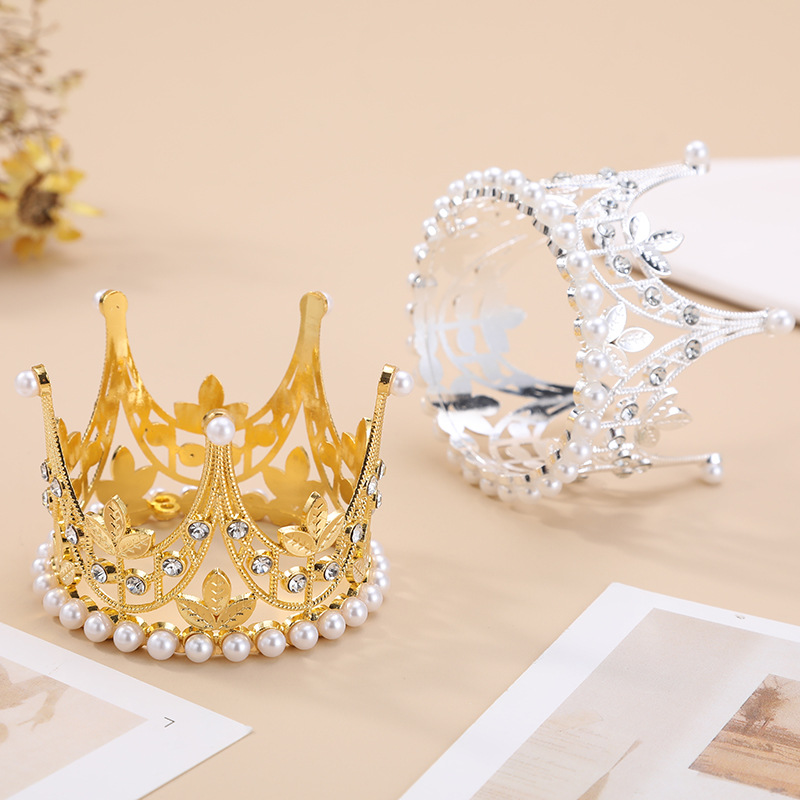 Corona de aleación para hornear, decoración de pasteles, perlas brillantes, lista para usar