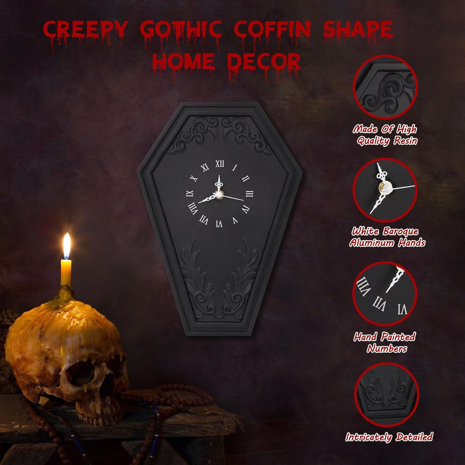 Reloj de pared de estilo oscuro de ataúd gótico transfronterizo de Amazon