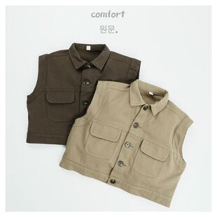 Han Xi 2025 Spring and Autumn New Korean Children's Workwear Vest Casual Sanding for Boys and Girls