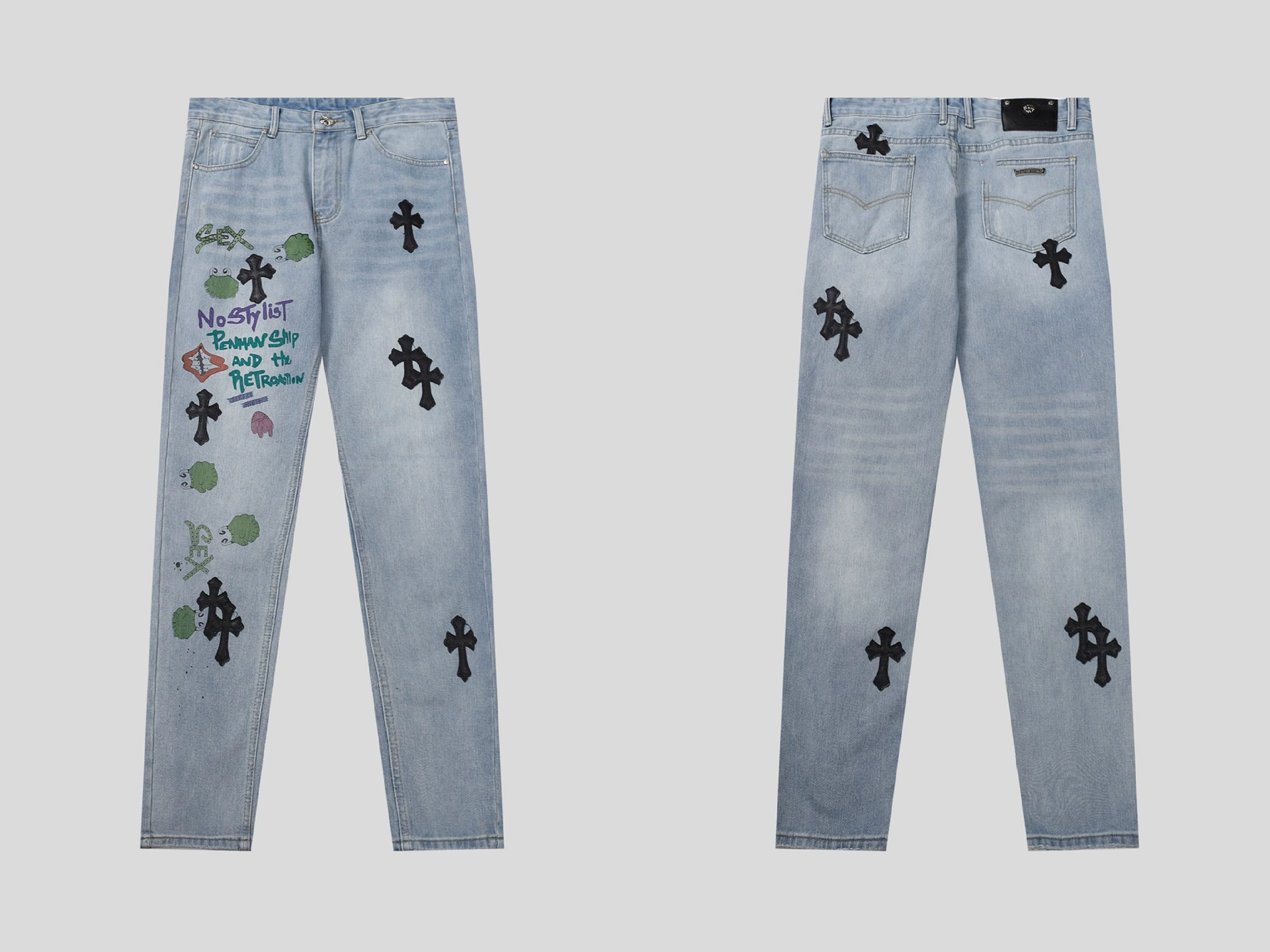 Исправленная версия джинсов с нашивкой крестом Chrome Hearts Croix, вышитые, выстиранные, оптом, дропшиппинг
