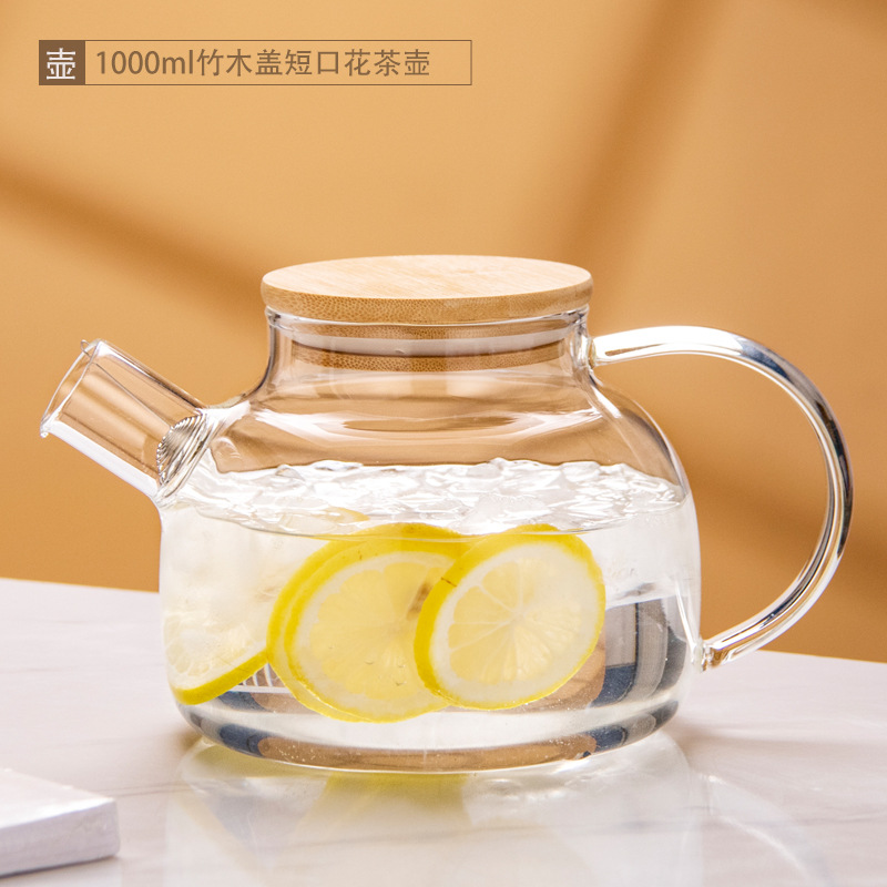 Tetera de vidrio resistente al calor tetera de bambú de gran diámetro olla engrosada tetera de flores y hierba tetera de gran capacidad hervidor de agua fría tetera hirviendo