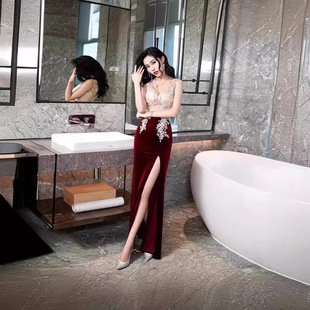 Sexy Nightclub Elegant Sleeveless Evening Dress Long Dress Beauty Dress Nightclub Technician KTV Long Work Clothes