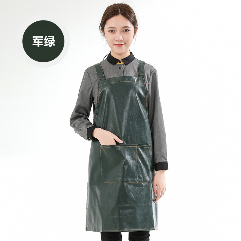 Comercio exterior PU delantal de cuero impermeable a prueba de aceite logotipo personalizado estudio barbacoa hornear cocina delantal hogar al por mayor personalizado
