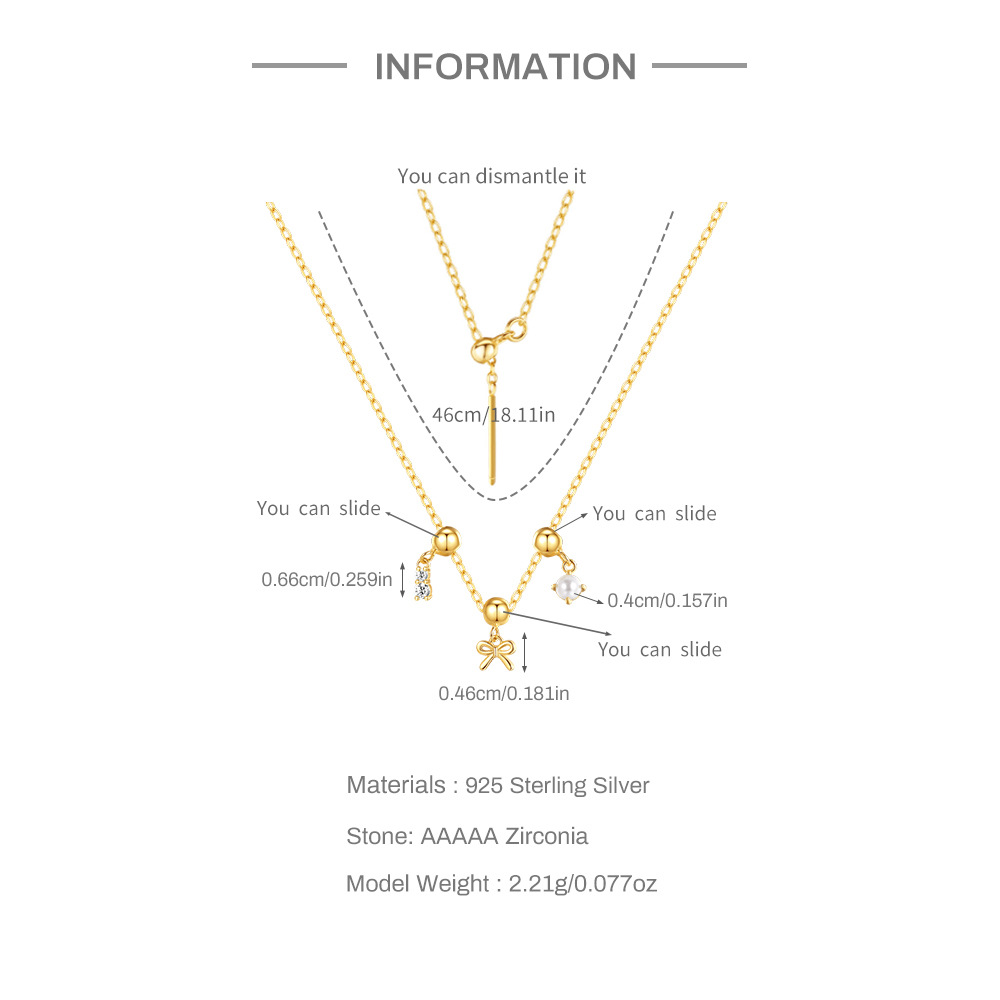 Women's Gender 925 Sterling Silver Turquoise Zircon Cable Chain Plating Geometric Heart Shape Bow Knot Pendant Necklace