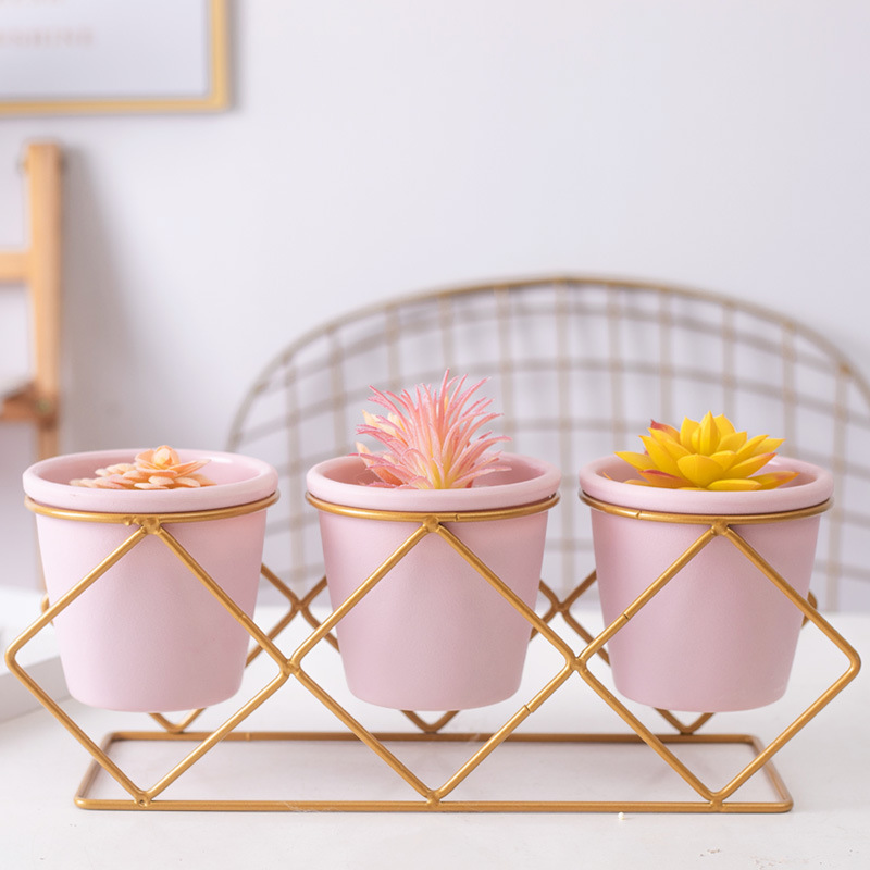 Creativa Flor de hierro soporte fabricante ins colorido maceta escritorio estantería suculento falso flor planta verde decoraciones personalizadas