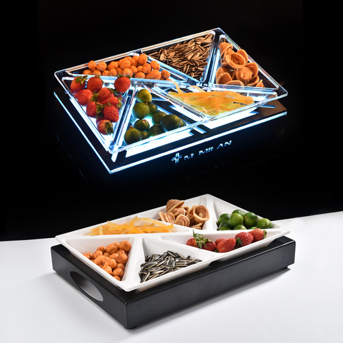 Bar 6-in-1 snack plate fruit plate KTV luminous fruit platter iron painted black commercial snack plate holder set