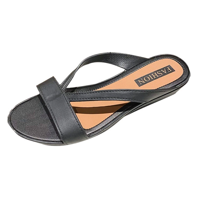 Сандалии на танкетке и тапочки Повседневные Модные женские летние простые пляжные тапочки кибер-знаменитостей Верхняя одежда Нескользящий пластик на среднем каблуке, увеличивающий высоту