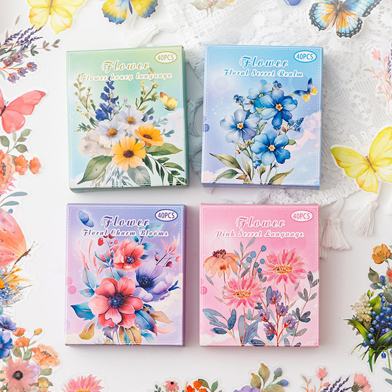Pegatinas de mascotas en caja flores flores en florecimiento serie de decoración transfronteriza botánica floral material DIY pegatinas de botón