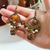 Retro agate earrings handmade with tassels, Mori, boho style