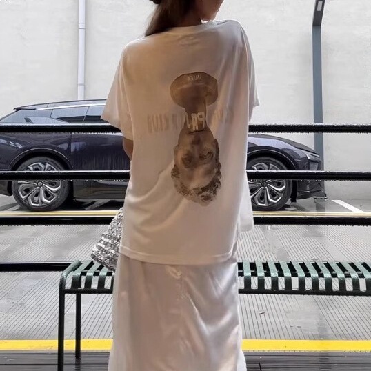 American Retro Printed Short-Sleeved Summer Internet Celebrity White T-Shirt Loose Slimming Lazy Style Casual Top for Women with Round Neck