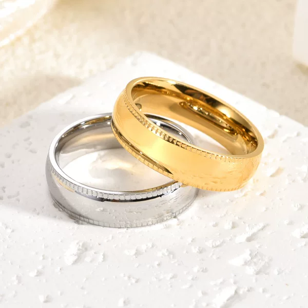 Light Luxury High-End Polished Gold Couple Rings 6mm Fashionable Gear Design Engagement Wedding Rings for Men and Women