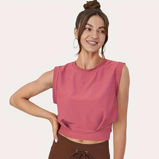 In Stock European and American new women's round neck sleeveless short yoga breathable sports vest