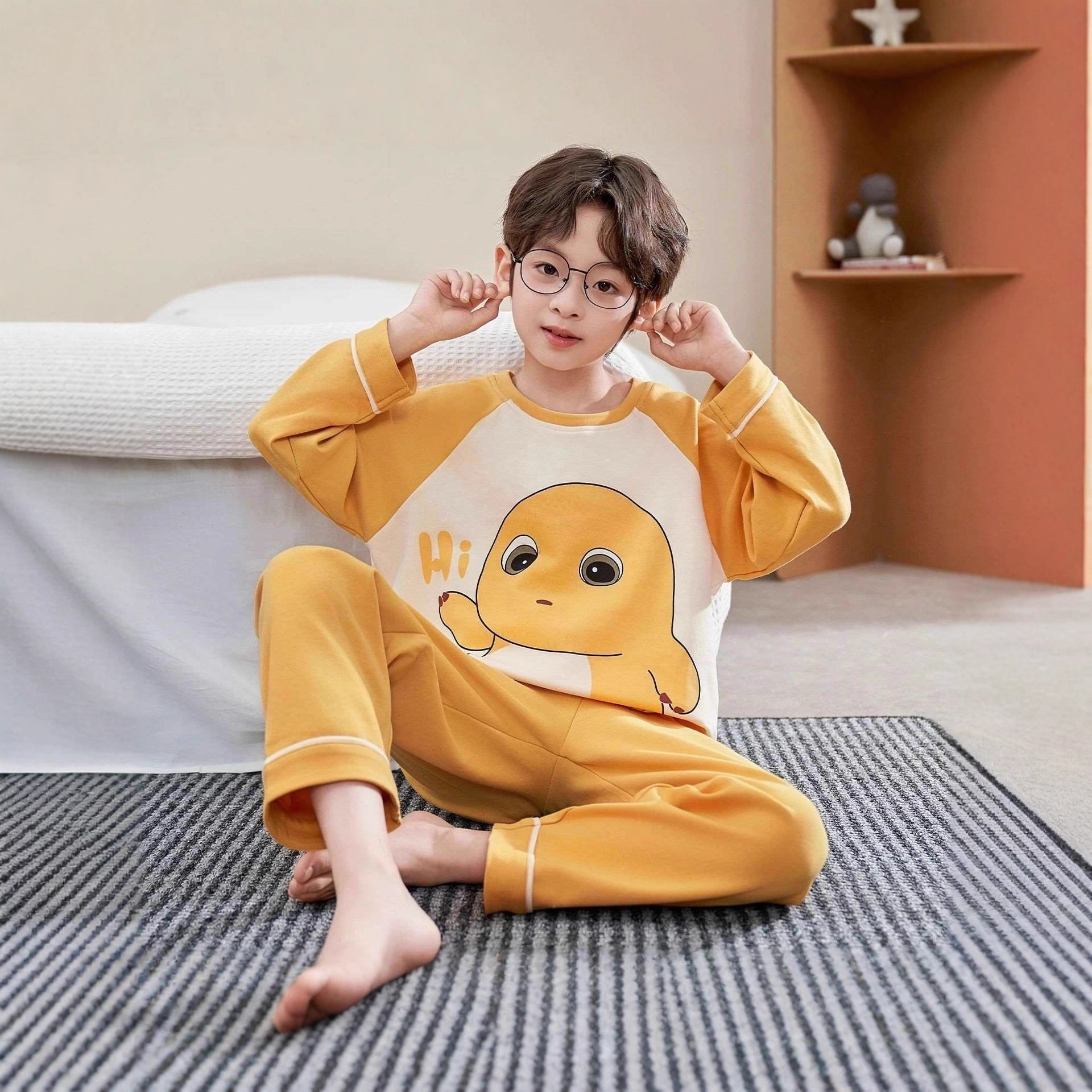 Children's Boys Pajamas Set 2025 Spring and Autumn New Cartoon Long Sleeves and Trousers Home Clothes for Middle-Aged and Teenagers