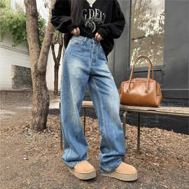 实拍 2024Rose同款 开场神裤！宽松百搭堆积感时髦松弛牛仔裤女