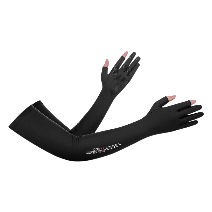 Men's and women's sun protection gloves arm protection summer ice silk oversleeve driving riding non-slip Meituan rider half finger long gloves