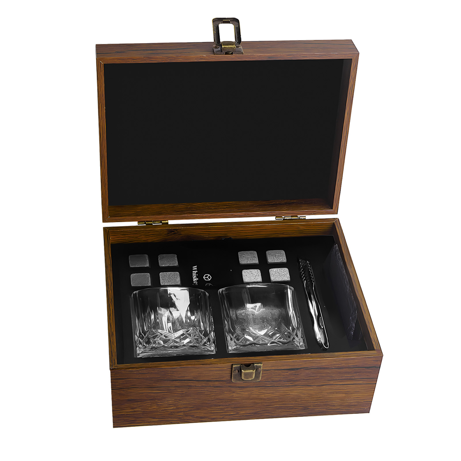 Caja de madera de cristal de whisky de vino de hielo transfronterizo caja de regalo de piedra de hielo de alto grado