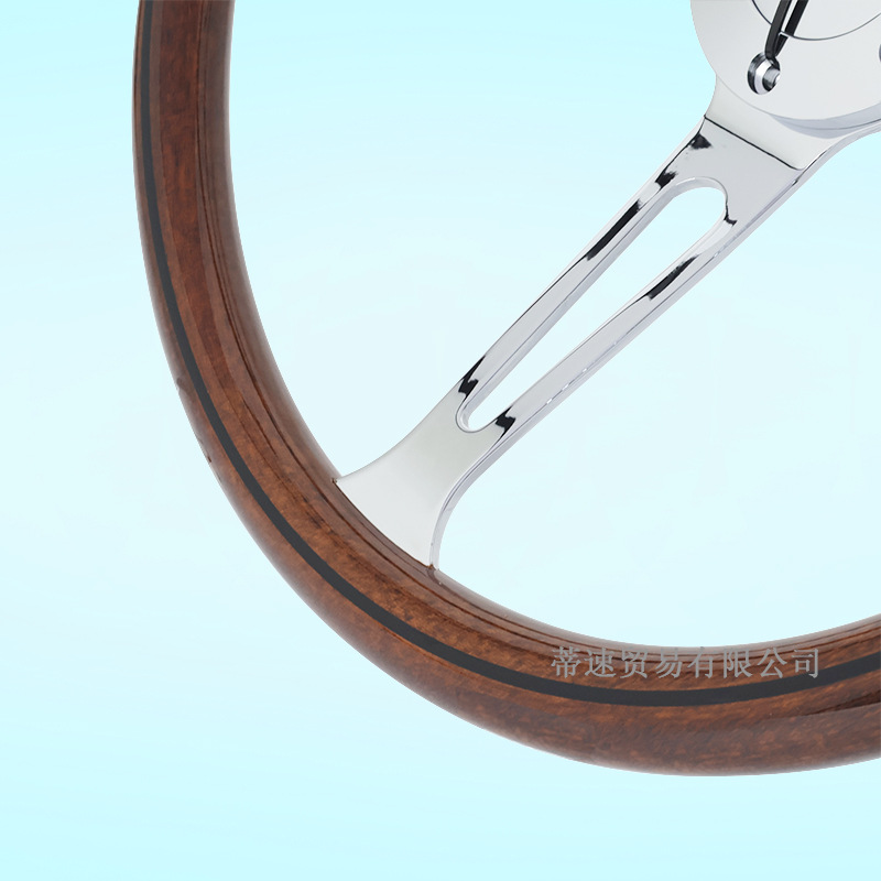 Factory direct sales universal car modification 15inch peach wood color steering wheel classic retro 380MM electroplated concave center