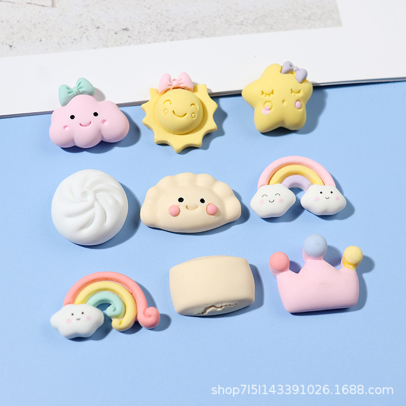 Simulation steamed buns dumplings rainbow sun clouds stars cream glue phone case diy handmade resin accessories