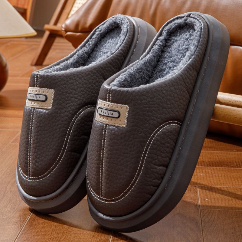 Zapatillas de algodón para hombres de invierno nuevo tamaño extra anti-deslizante interior calentamiento de fondo grueso de algodón grueso para hombres