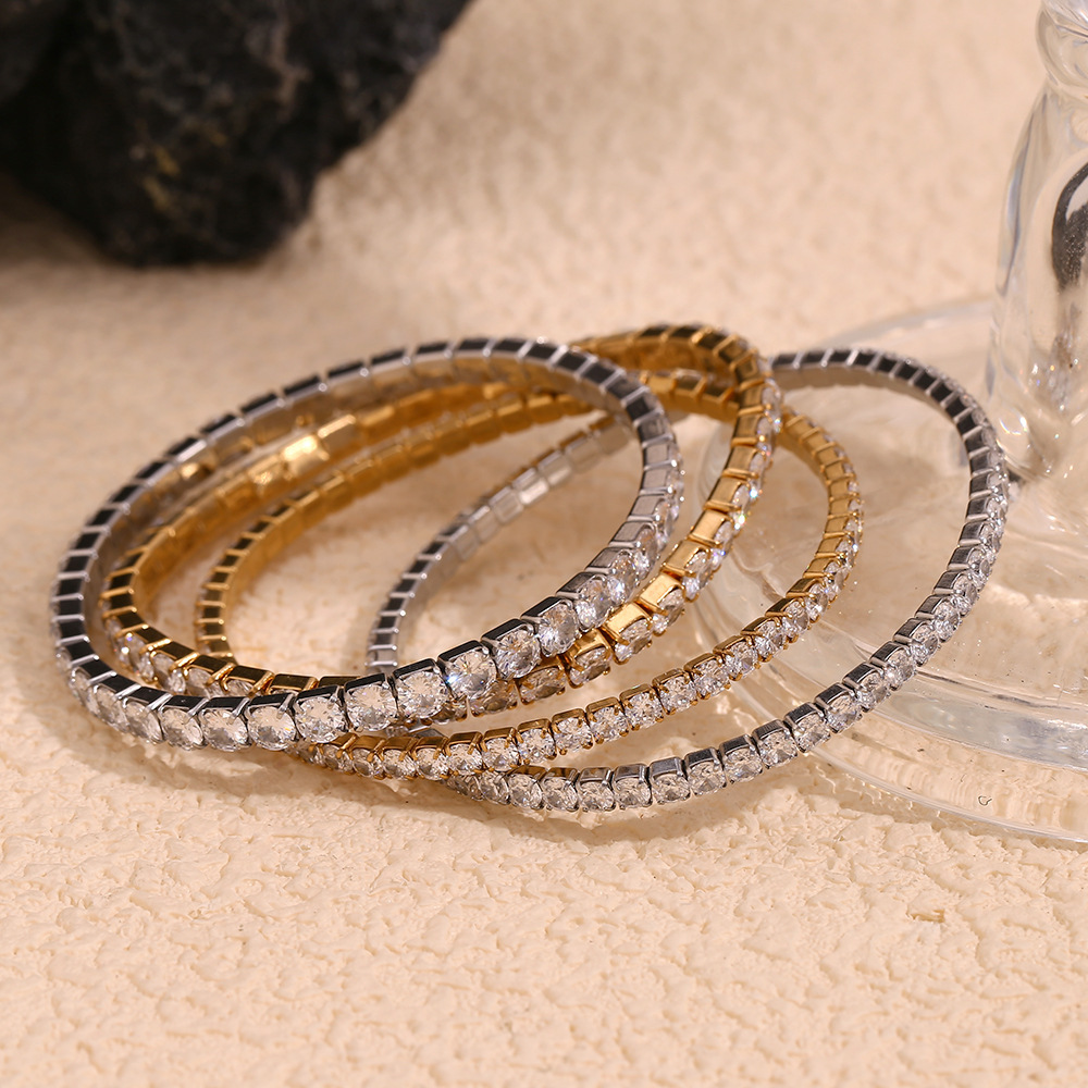 10g Weight 18K Gold Plated Plating Material Basic Geometric 304 Stainless Steel 18K Gold Plated Zircon Bangle In Bulk